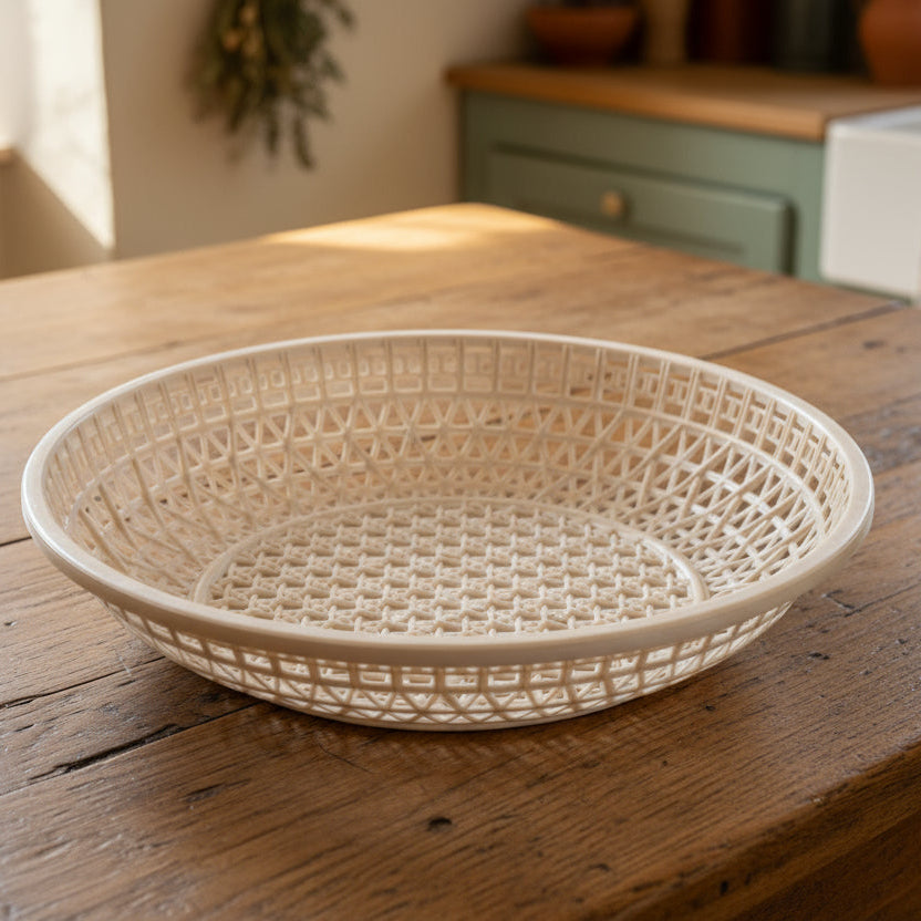 Woven bread basket on a table